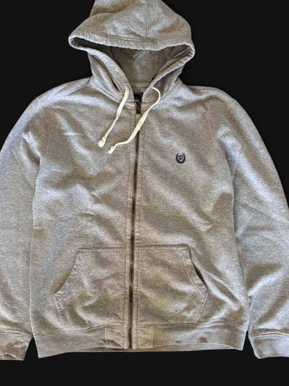 Chaps Grey Sueded Fleece Full Zip Hoodie Mens Large Embroidered Crest